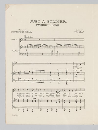 Pagina 2 van een muziekpartituur voor het lied Just a Soldier door English School