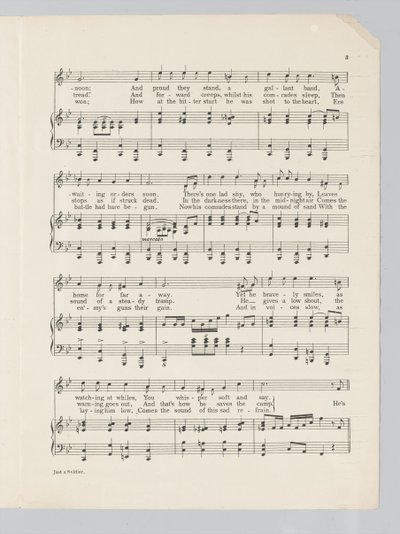 Pagina 3 van een muziekpartituur voor het lied Just a Soldier door English School