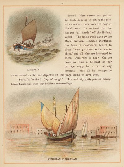 Pagina uit De boten van de wereld, eind 19e eeuw (kleurenlitho) door English School