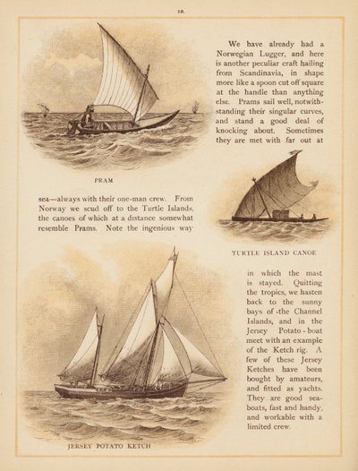 Pagina uit De boten van de wereld, eind 19e eeuw (kleurenlitho) door English School
