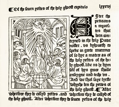 Pagina uit The Royal Book gedrukt door William Caxton in 1484, uit The National and Domestic History of England door William Hickman Smith Aubrey (1858-1916) gepubliceerd in Londen, ca. 1890 door English School