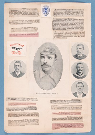 Pagina uit een plakboek samengesteld door Nat Whittaker tijdens het seizoen 1895-96 door English School