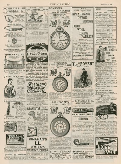 Advertentiepagina uit The Graphic, 22 september 1888 door English School