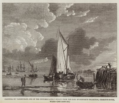Schilderij van Vandevelde, een van de schilderijen die onlangs zijn gestolen uit de collectie van de graaf van Suffolk, Charlton-House, Wilts door English School