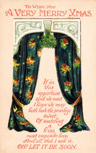 Paar gordijnen, kerstkaart door English School