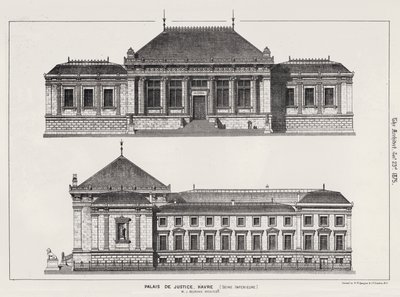 Paleis van Justitie, Havre, Seine Inferieure (gravure) door English School
