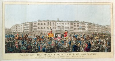 Panoramisch uitzicht. Hare Majesteit Koningin Caroline gaat in staatsie naar de St. Paul
