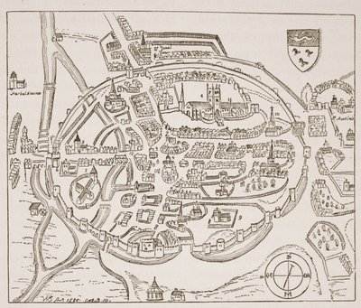 Panoramisch uitzicht op Canterbury in de zestiende eeuw, illustratie uit De Kerk van Engeland: Een Geschiedenis voor het Volk door H.D.M. Spence-Jones door English School