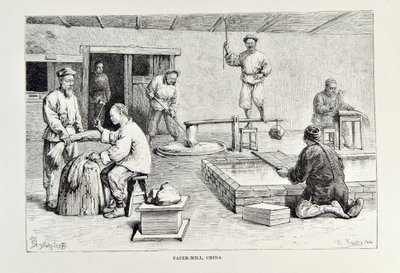 Papiermolen, China, illustratie uit The Universal Geography, the Earth and its inhabitants door Elisee Reclus, uitgegeven 1878 door English School