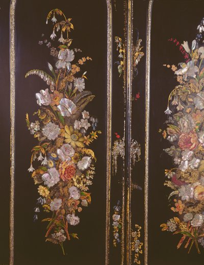 Papier maché kaptafel, detail van kastdeur, ca. 1851 door English School