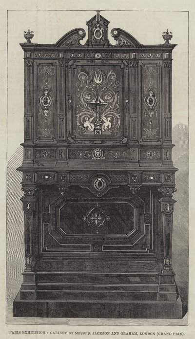Parijs tentoonstelling, kabinet door Messers Jackson en Graham, Londen, Grand Prix (gravure) door English School