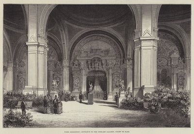 Parijs tentoonstelling, ingang van de kunstgalerij, Champ de Mars (gravure) door English School