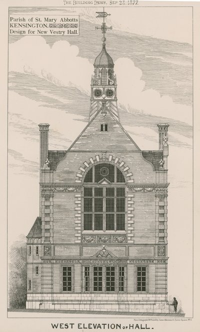 Parochie van St Mary Abbotts, Kensington, ontwerp voor nieuwe Vestry Hall door English School