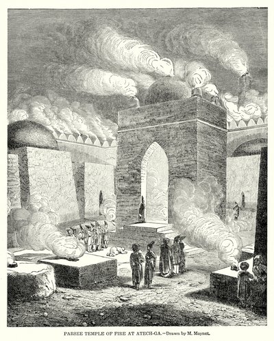 Parsee vuurtempel in Atech-Ga (gravure) door English School