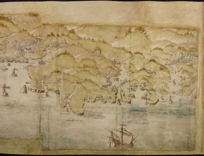 Deel van een panoramische kaart van de kust van Land