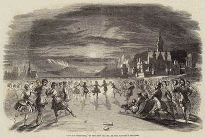 "Pas de Patineurs," in het nieuwe ballet, in het theater van Hare Majesteit (gravure) door English School