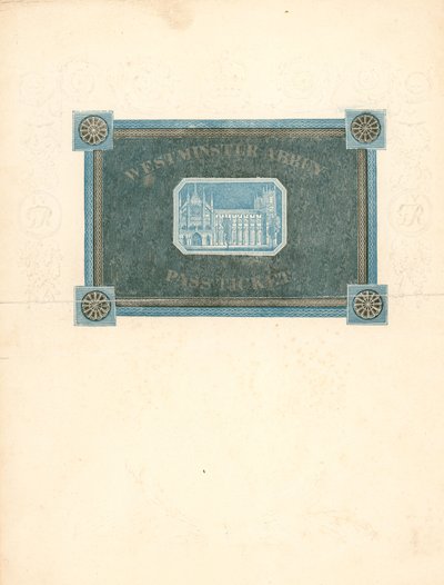 Toegangsbewijs voor Westminster Abbey voor de kroning van Koning George IV, 17 juli 1821 door English School