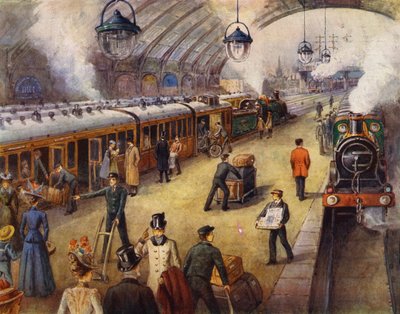 Passagiers op het perron voor vertrek van de trein door English School