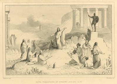Paulus predikt in Athene, Handelingen XVII, 22, 34 door English School