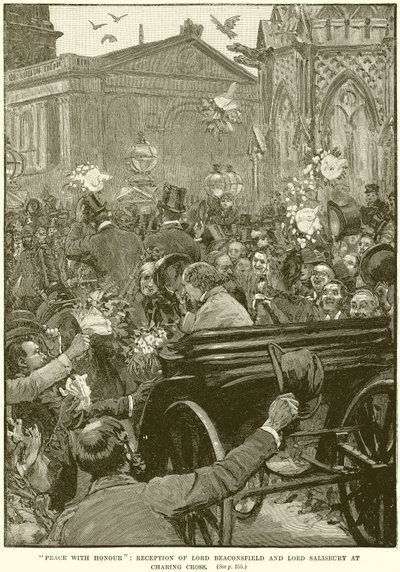Vrede met Eer: Ontvangst van Lord Beaconsfield en Lord Salisbury op Charing Cross door English School