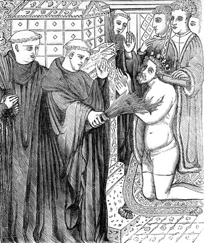 Boetedoening van Hendrik II, naar een gravure in Carter