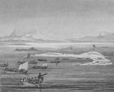 Mensen van de Romeinse provincie Venetia zoeken toevlucht voor de Hunnen op eilanden in de Adriatische Zee, 452 door English School