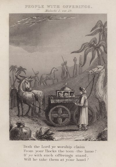 Mensen met offers, Maleachi I, vers 13 (gravure) door English School