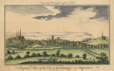 Perspectiefzicht op de stad Lichfield, c.1795-98 door English School