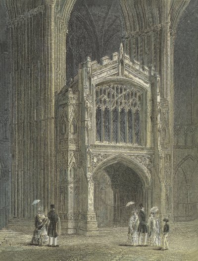 Peterborough Cathedral, uitzicht op de portiek, westkant door English School