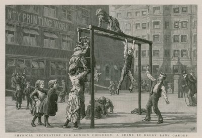 Fysieke recreatie voor Londense kinderen: Een scène in Drury Lane Garden door English School