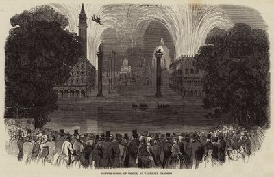 Beeldmodel van Venetië, in Vauxhall Gardens (gravure) door English School