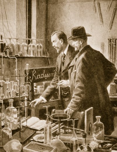 Pierre Curie praat met Sir William Ramsay door English School