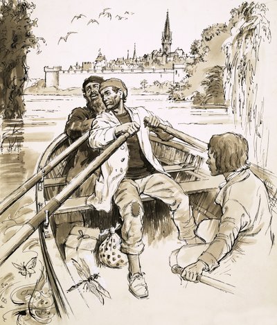 Pierre stuurde de boot naar een brede strook van de rivier door English School