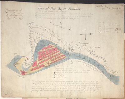 Plan van Port Royal Jamaica, zoals het stond voor de aardbeving door English School