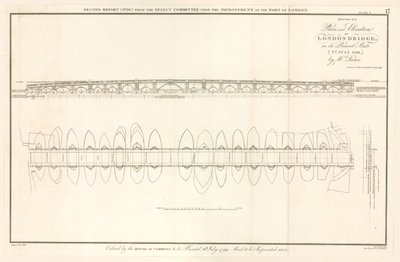 Plan en elevatie van London Bridge zoals op 2 juli 1799 door English School