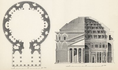 Plattegrond en aanzicht van het Pantheon in Rome, uit De Nationale Encyclopedie, uitgegeven door William Mackenzie, Londen, eind 19e eeuw door English School