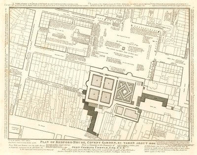 Plattegrond van Bedford House, Covent Garden, Londen, rond 1690 door English School