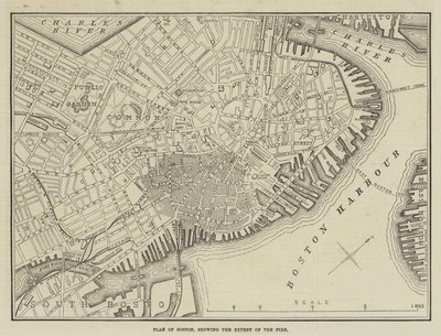 Plan van Boston, met de Omvang van de Brand door English School