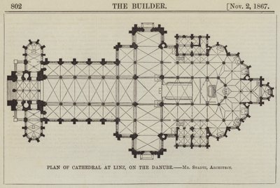 Plattegrond van de Kathedraal in Linz, aan de Donau, Mr Stadtz, Architect (gravure) door English School