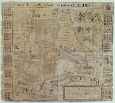 Plan van Leeds, onderzocht door John Cossins, ca. 1730 door English School