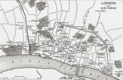 Plan van Londen in de 13e eeuw, uit 