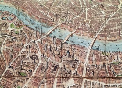 Plan van Londen richting Southwark door English School