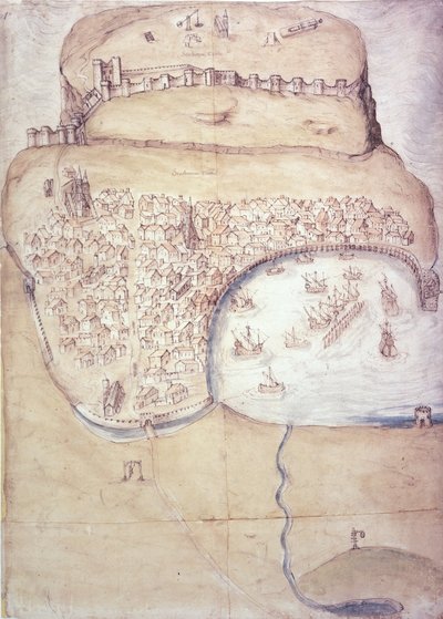 Plan van Scarborough en zijn verdedigingswerken, ca.1540 door English School