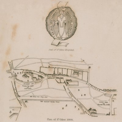 Plan van St Giles in the Fields, Londen, in 1600 door English School