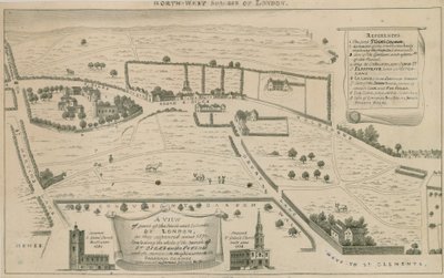 Plan van de noordwestelijke buitenwijken van Londen rond St Giles in the Fields door English School