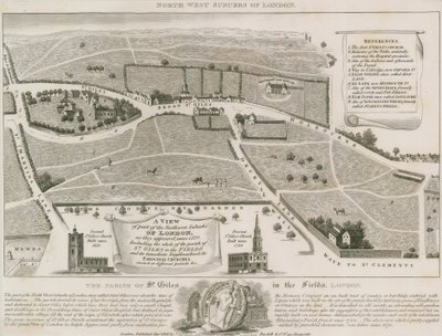 Plan van de noordwestelijke buitenwijken van Londen rond St Giles in the Fields door English School