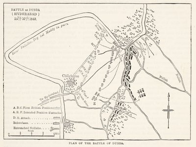 Plan van de Slag bij Dubba (Hyderabad) 24 maart 1843, illustratie uit Cassells Geïllustreerde Geschiedenis van Engeland door English School