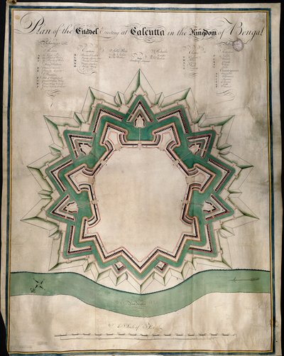 Plan van de Citadel van Calcutta en Fort William, het versterkte magazijn van de Oost-Indische Compagnie, ca. 1750 door English School