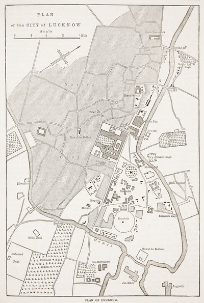 Plan van de stad Lucknow, uit Cassells Geïllustreerde Geschiedenis van Engeland door English School