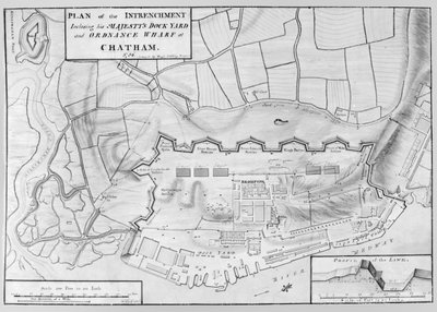 Plan van de verschansing van de scheepswerf en het munitiedepot van Zijne Majesteit in Chatham door English School